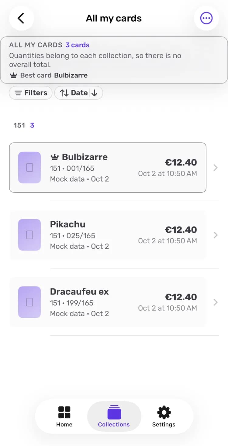 All your cards, grouped by set